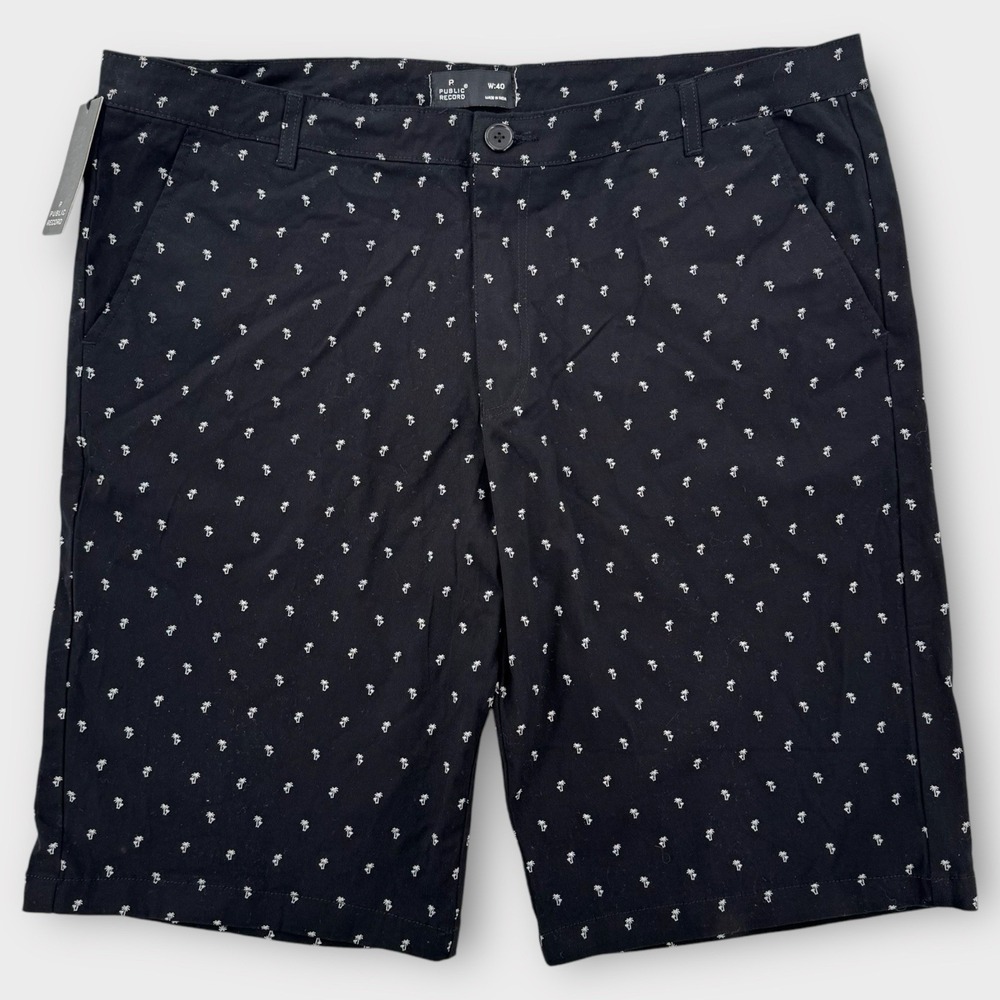 Public‎ Record Shorts Mens 40 Palm Tree Print Black Casual Chino AOP NWT